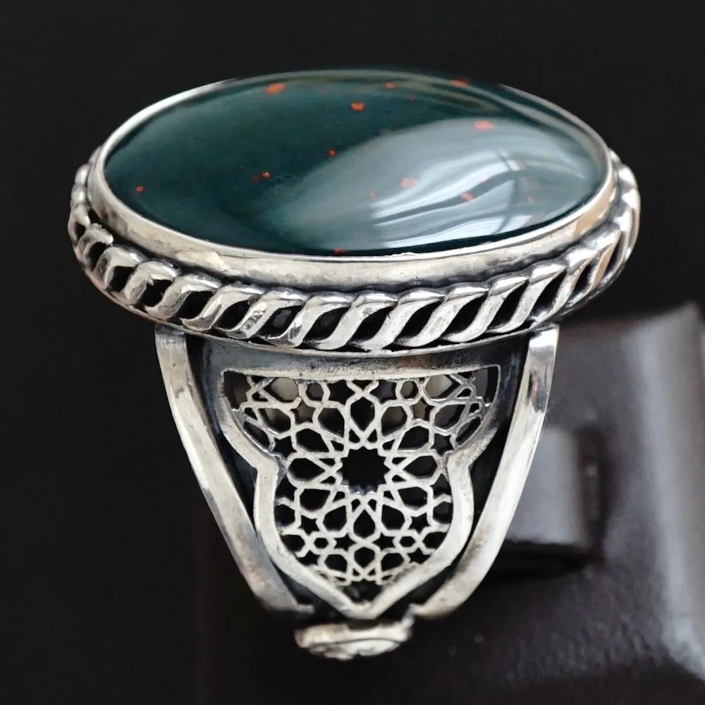 Bloodstone Unique Handmade Sterling Silver Mens Ring Natural Gemstone March BirthstoneHeliotrope Turkish Jewelry