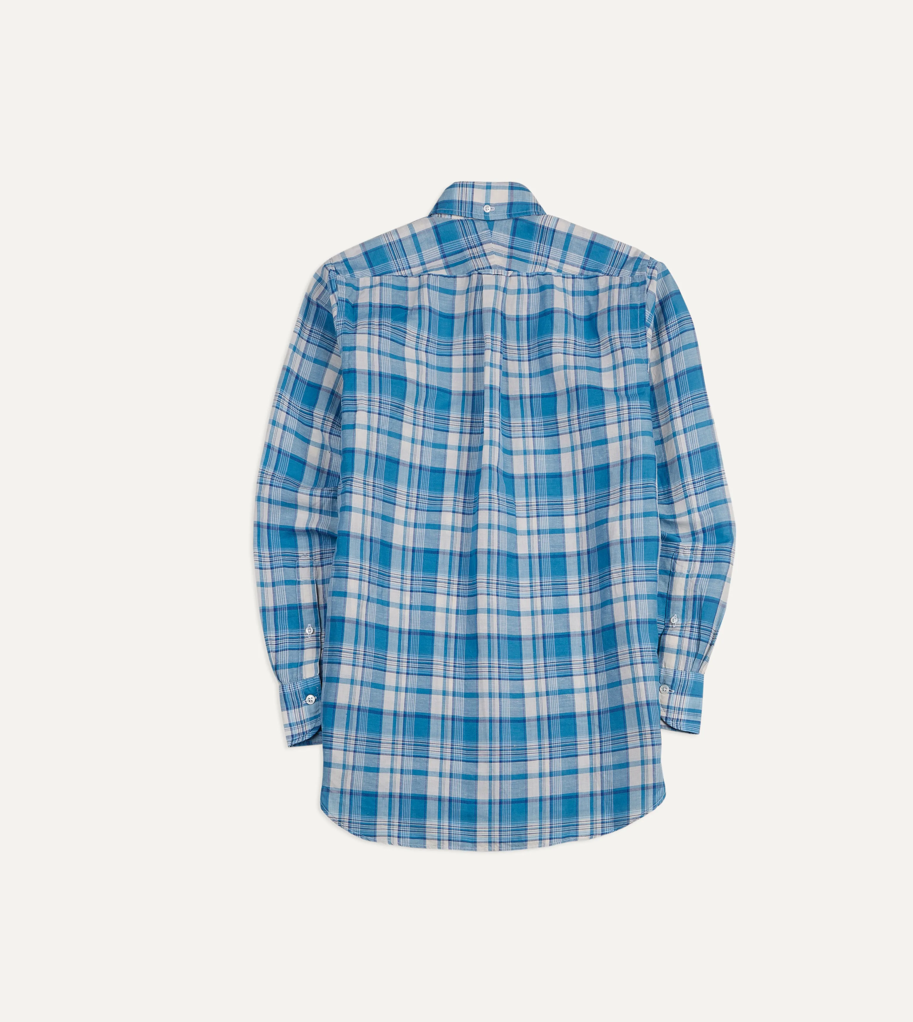 Blue Check Cotton Linen Button-Down Shirt