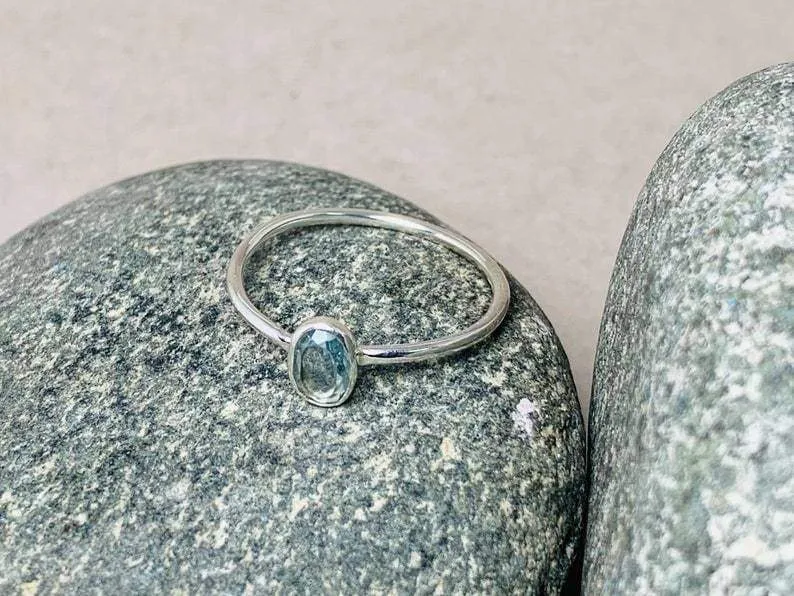 Blue Topaz 925 Silver Statement Ring,Minimalist Jewelry,December Birthstone,Gift for Her