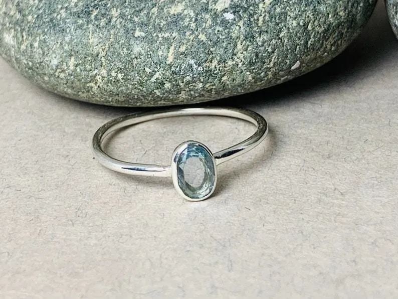 Blue Topaz 925 Silver Statement Ring,Minimalist Jewelry,December Birthstone,Gift for Her