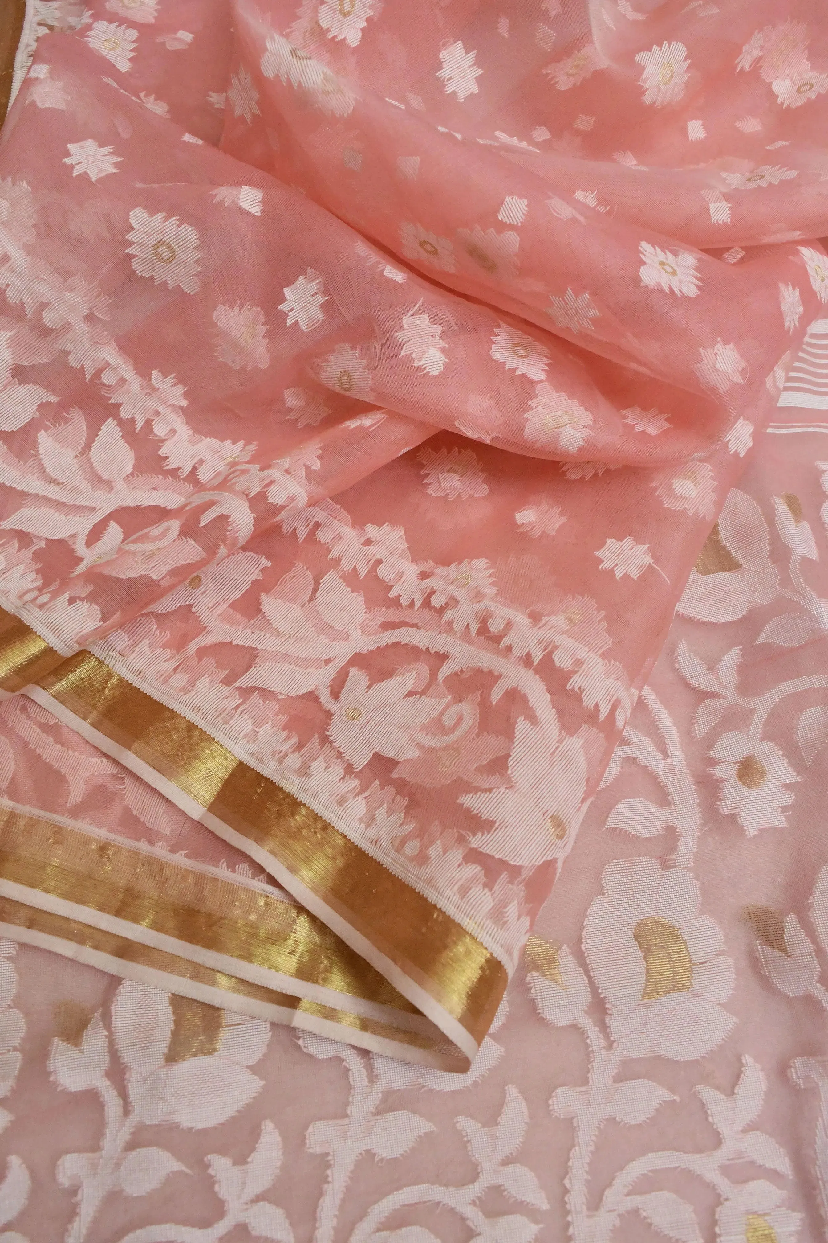 Blush Peach Color Muslin Jamdani Saree