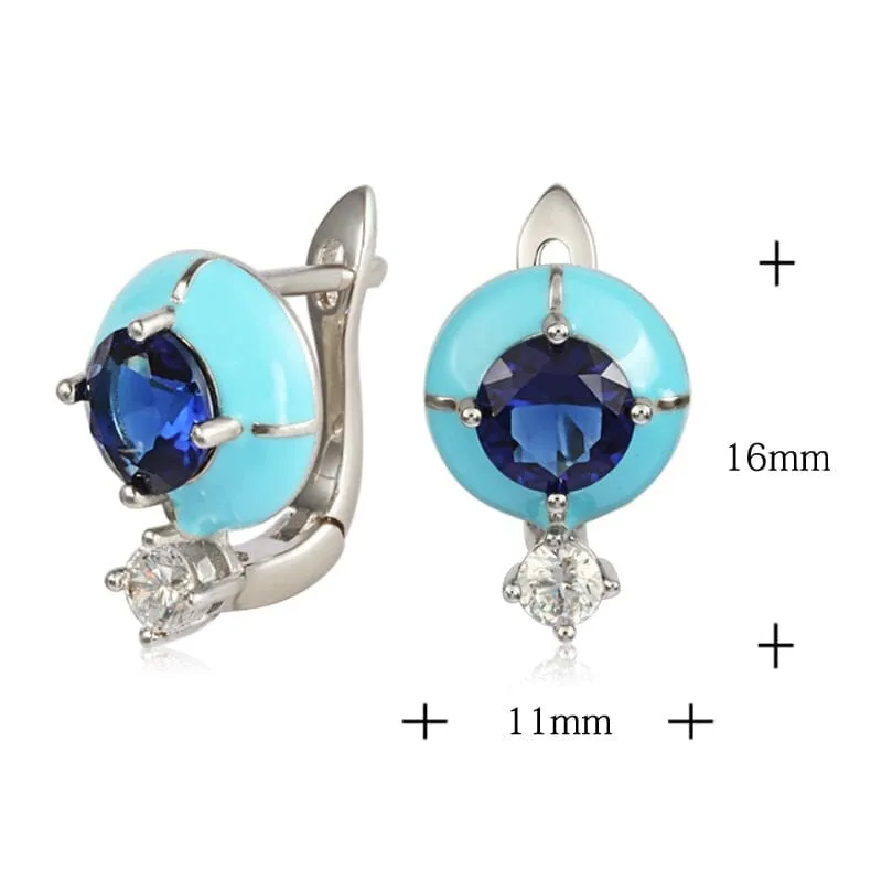 Bohemian Style Blue Enamel Sapphire Hoop Earrings - 925 Sterling Silver