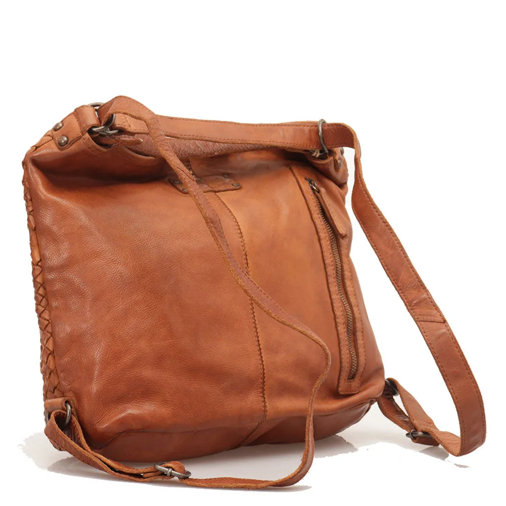 Borsa Donna con Portabilità a Zaino GIANNI CONTI in Pelle Intrecciata color Cognac