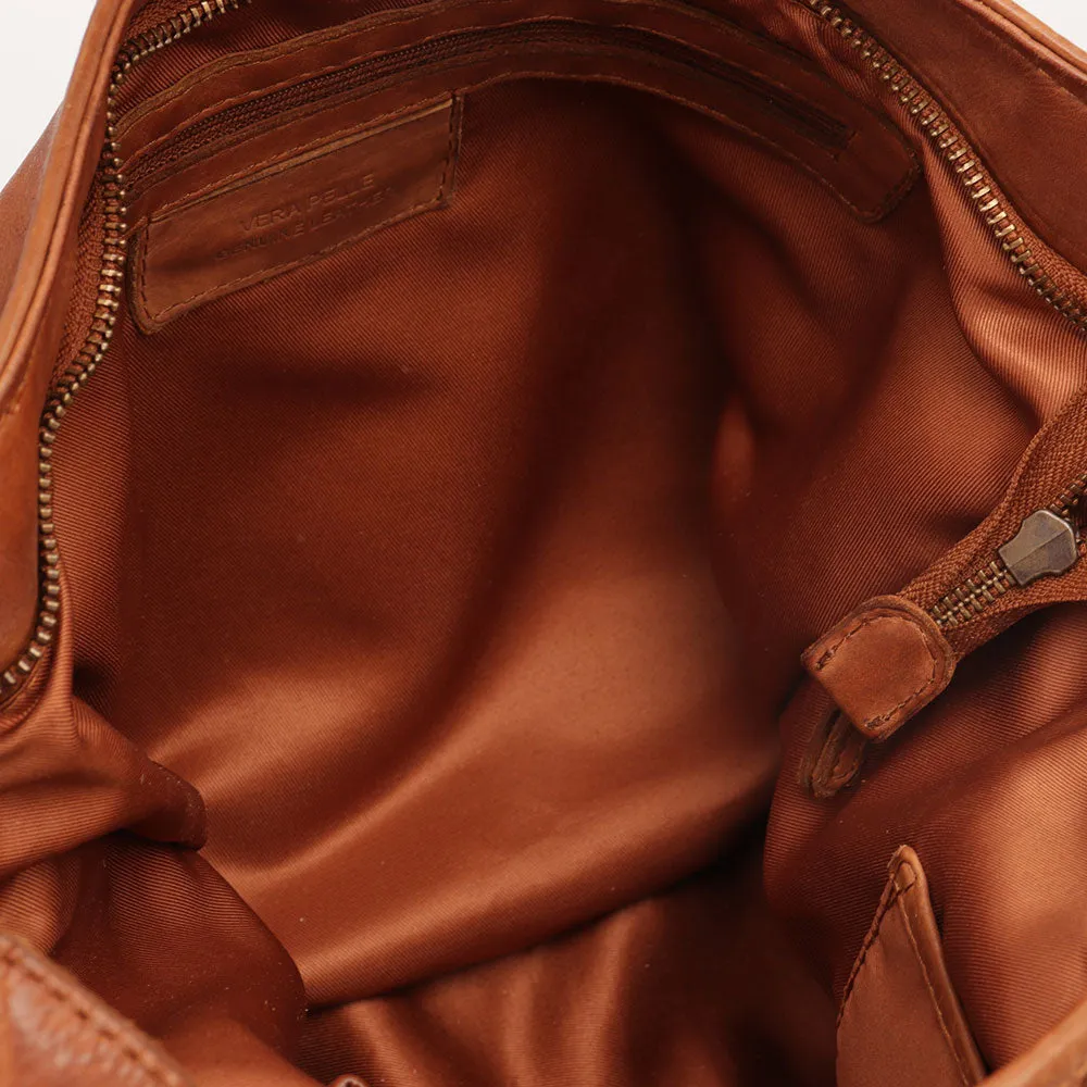 Borsa Donna con Portabilità a Zaino GIANNI CONTI in Pelle Intrecciata color Cognac