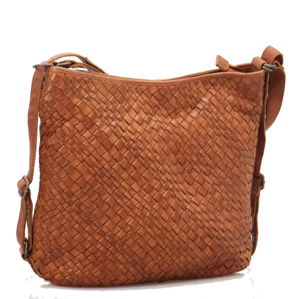 Borsa Donna con Portabilità a Zaino GIANNI CONTI in Pelle Intrecciata color Cognac