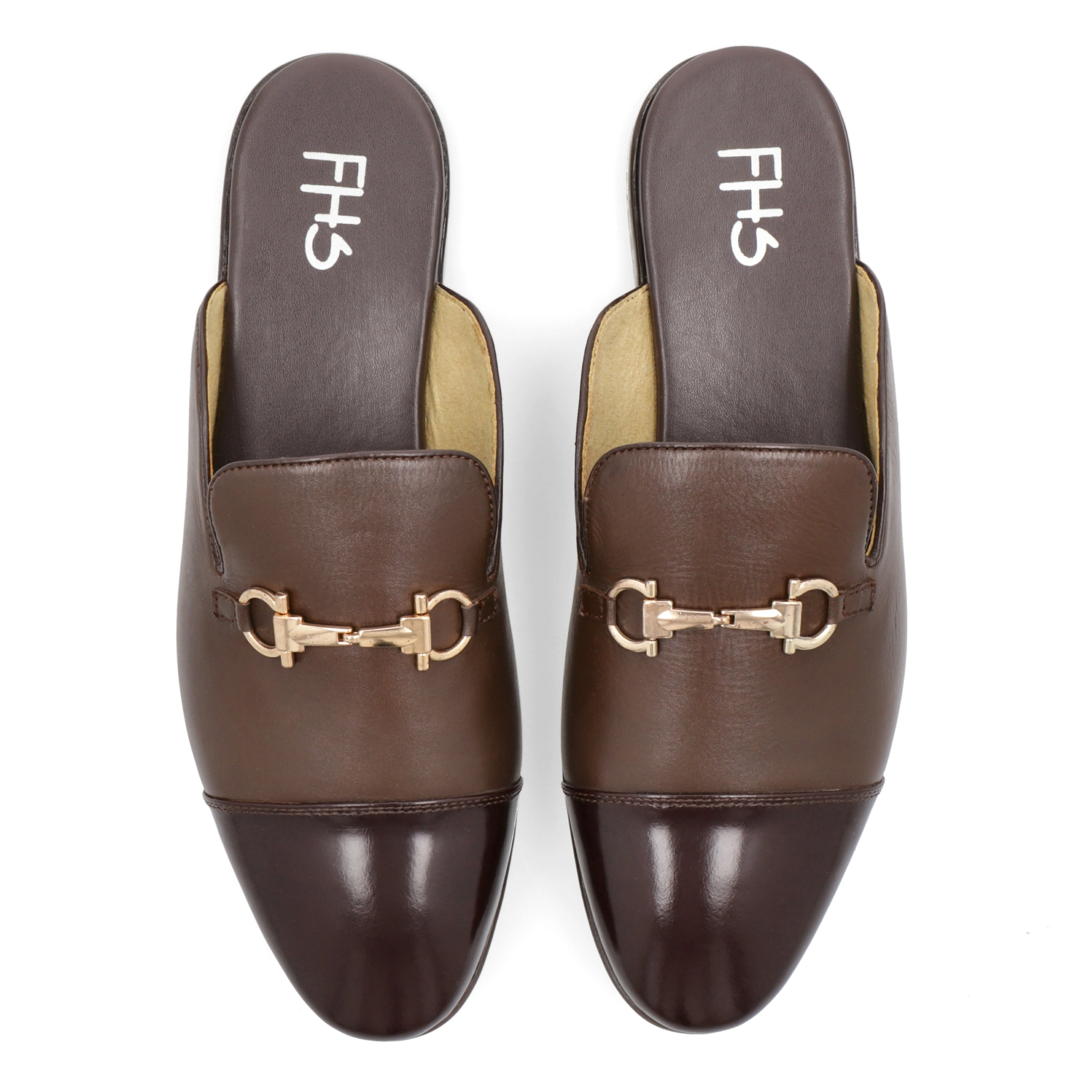 Brass Buckled Mules - Brown