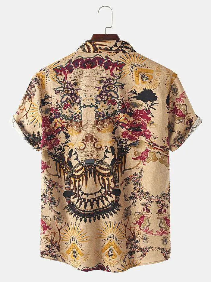 Brown Retro Art Digital Print Shirt