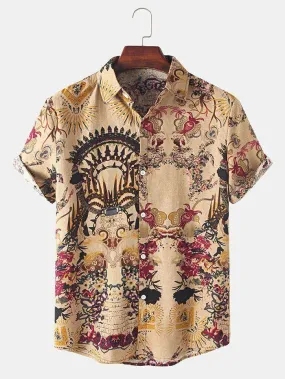 Brown Retro Art Digital Print Shirt