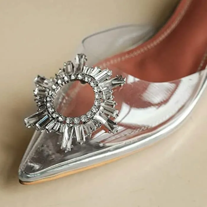 Cinderella Flat Heels – MB Transparent Crystal Rhinestone Slingback Flat Sandals