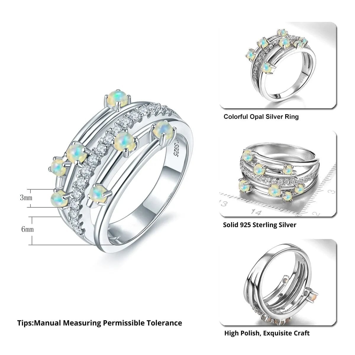 Classic Design Multiple Natural Opal Ring - 925 Sterling Silver