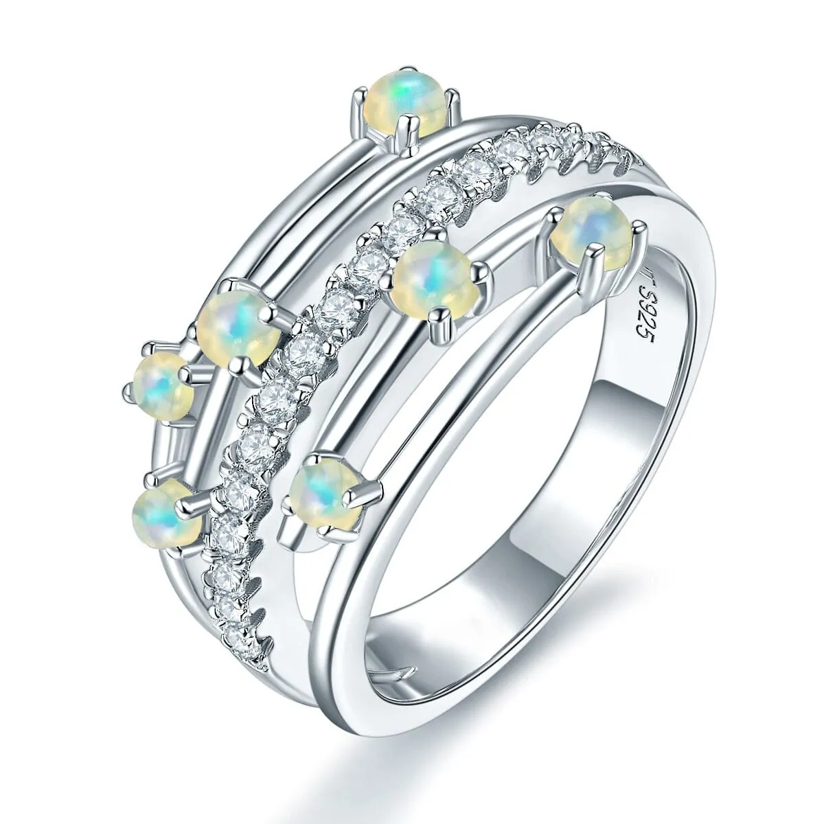 Classic Design Multiple Natural Opal Ring - 925 Sterling Silver