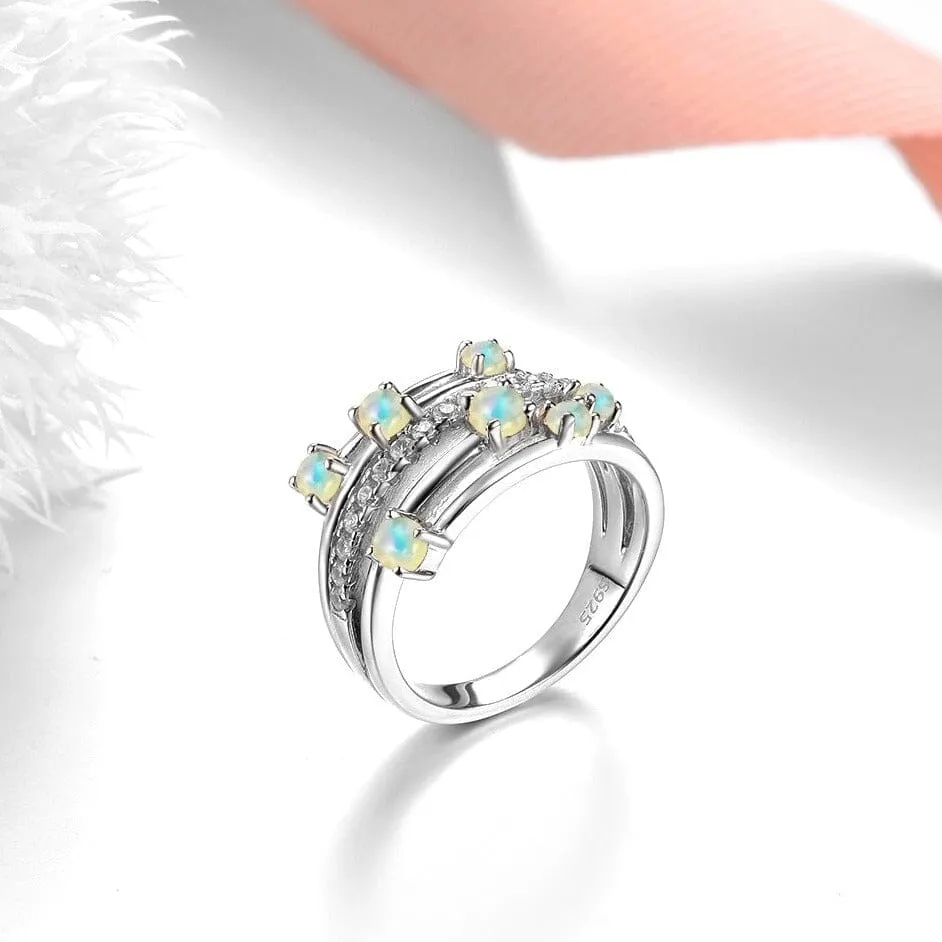 Classic Design Multiple Natural Opal Ring - 925 Sterling Silver