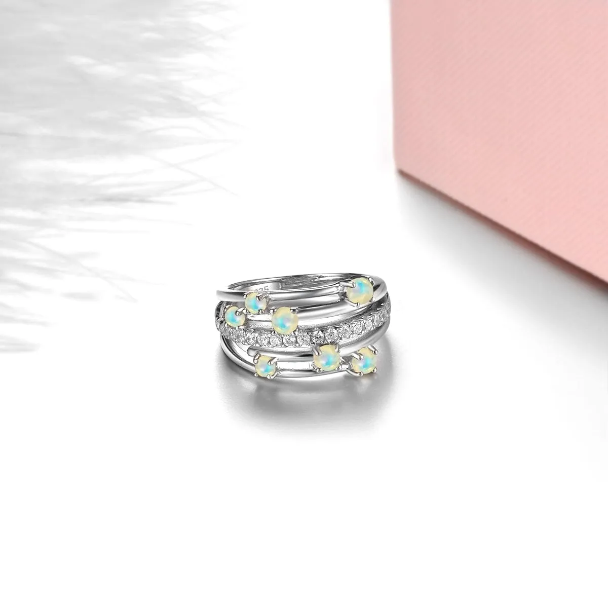 Classic Design Multiple Natural Opal Ring - 925 Sterling Silver