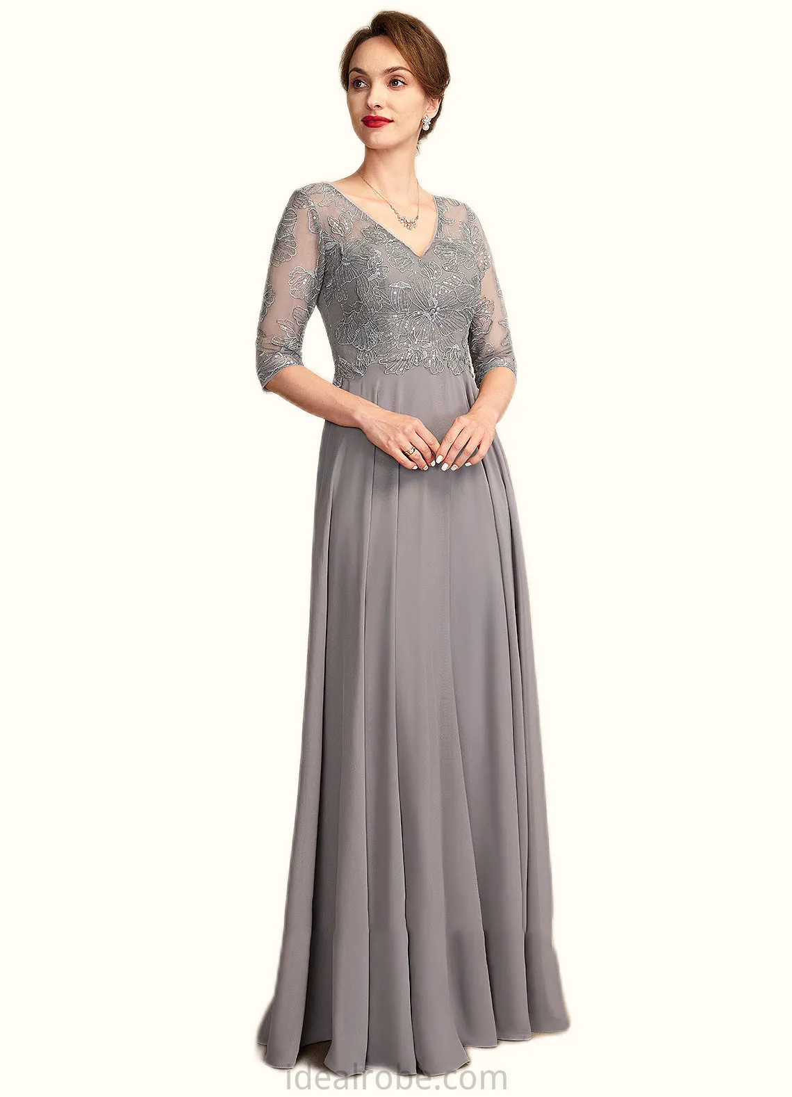 Courtney A-Line V-neck Floor-Length Chiffon Lace Mother of the Bride Dress With Sequins STK126P0014999