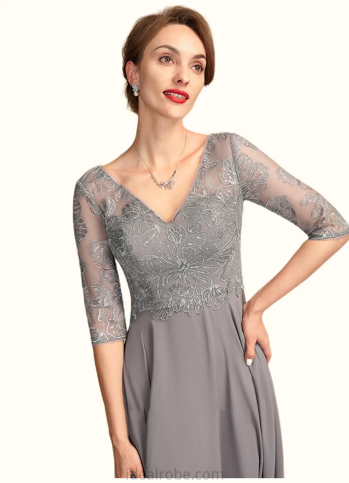 Courtney A-Line V-neck Floor-Length Chiffon Lace Mother of the Bride Dress With Sequins STK126P0014999