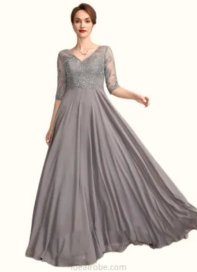 Courtney A-Line V-neck Floor-Length Chiffon Lace Mother of the Bride Dress With Sequins STK126P0014999