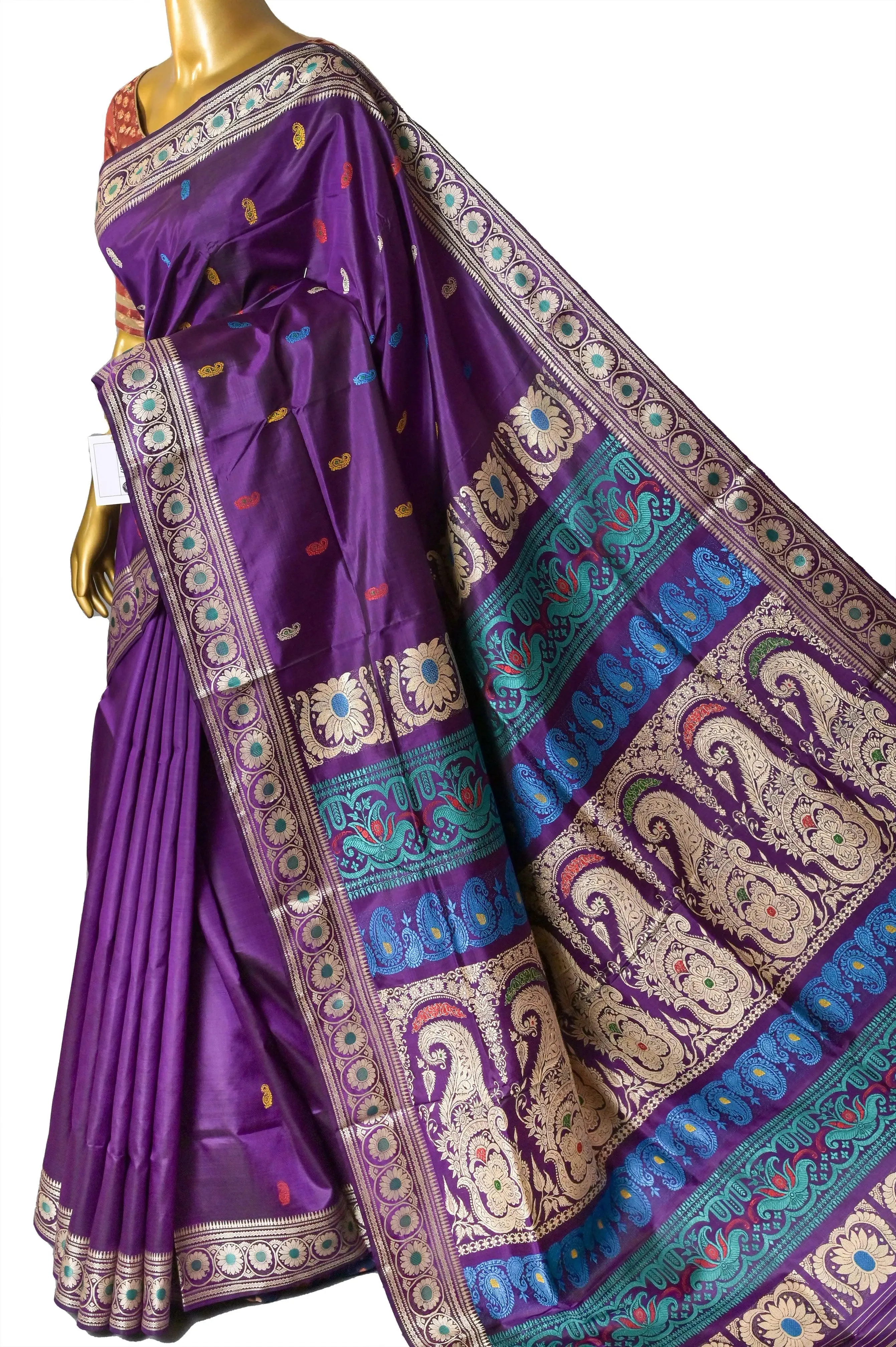 Deep Violet Color Revival Baluchari Silk Saree with Meenakari Butiwork & Pallu