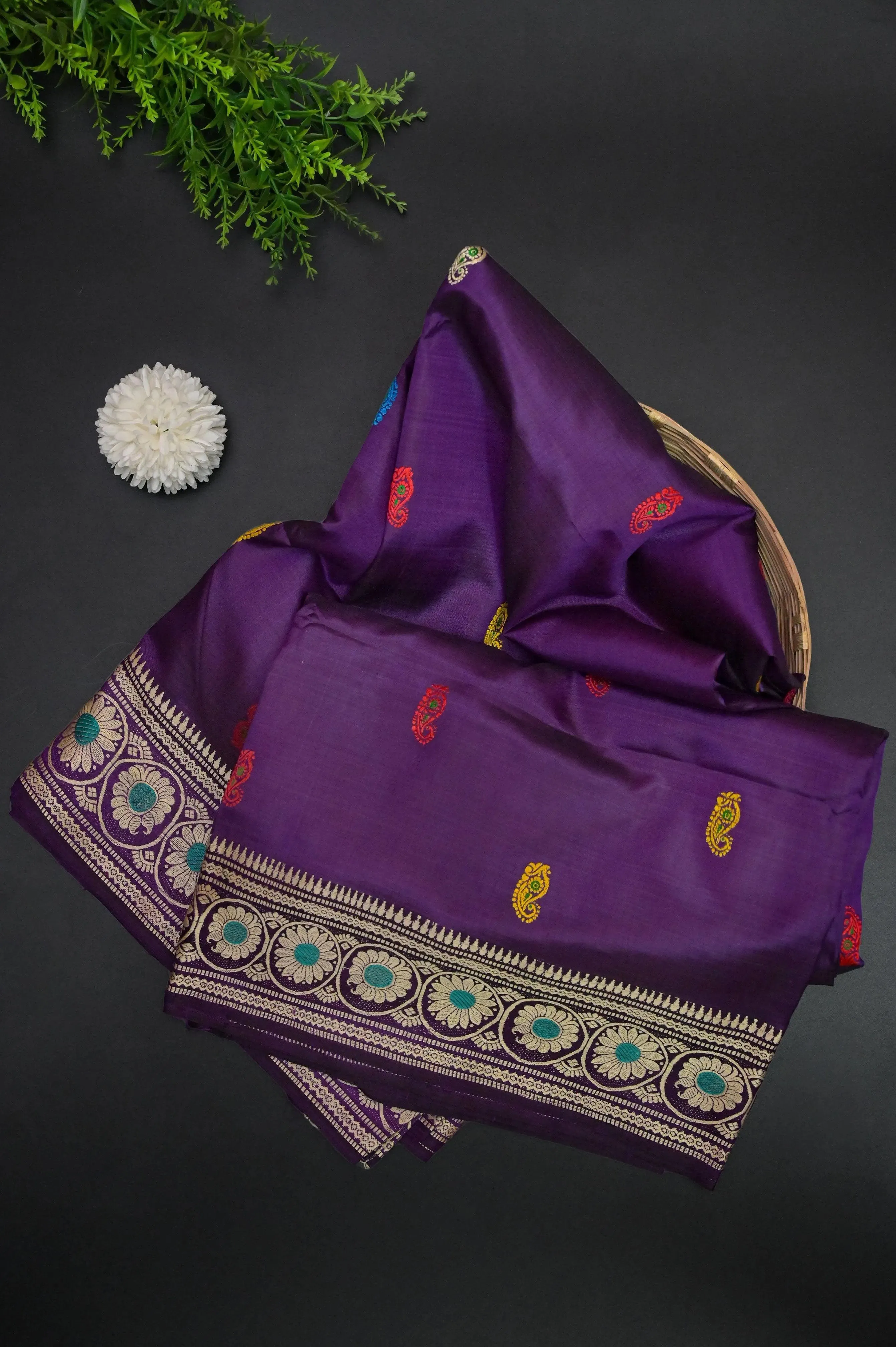 Deep Violet Color Revival Baluchari Silk Saree with Meenakari Butiwork & Pallu