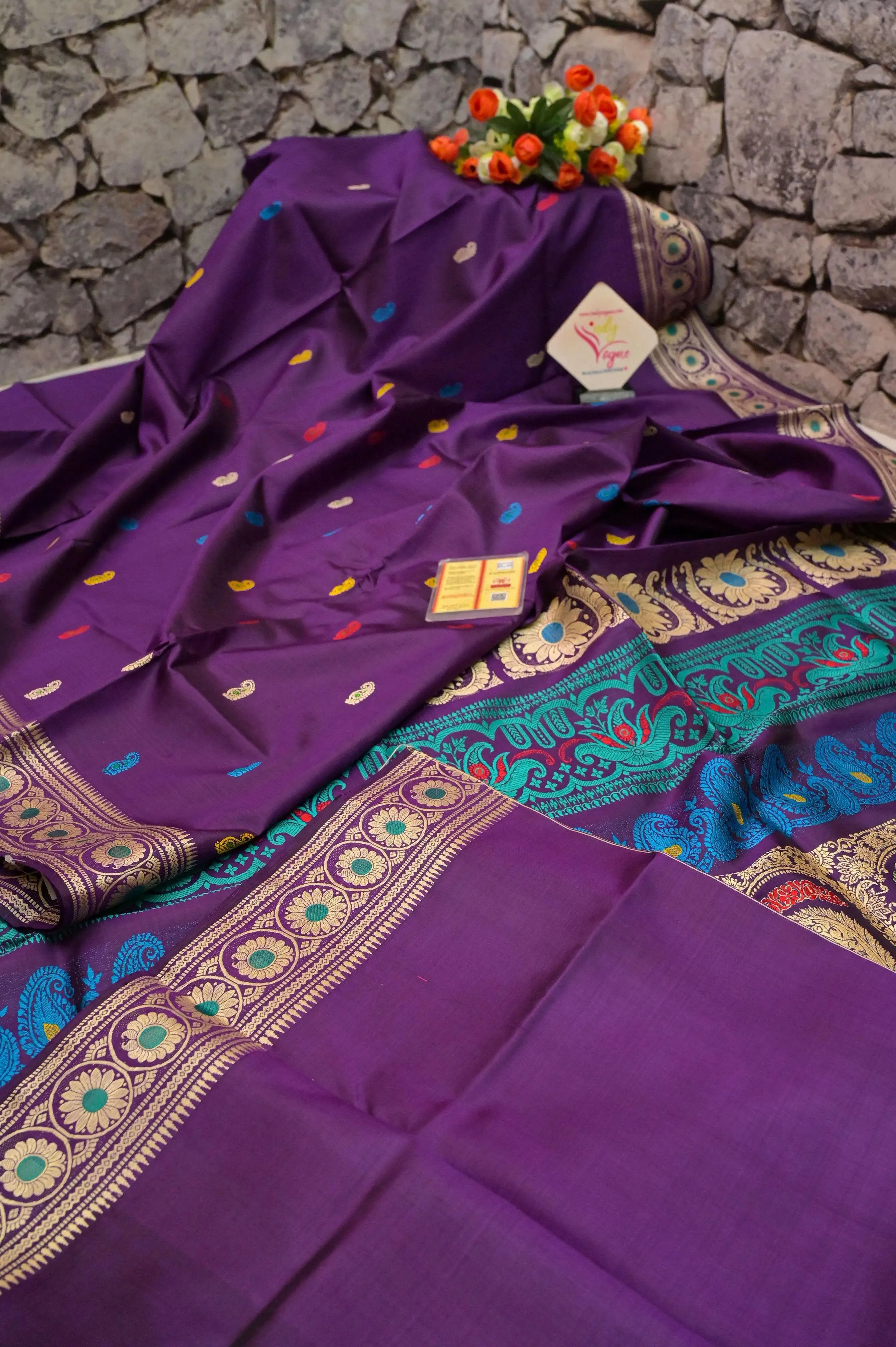 Deep Violet Color Revival Baluchari Silk Saree with Meenakari Butiwork & Pallu