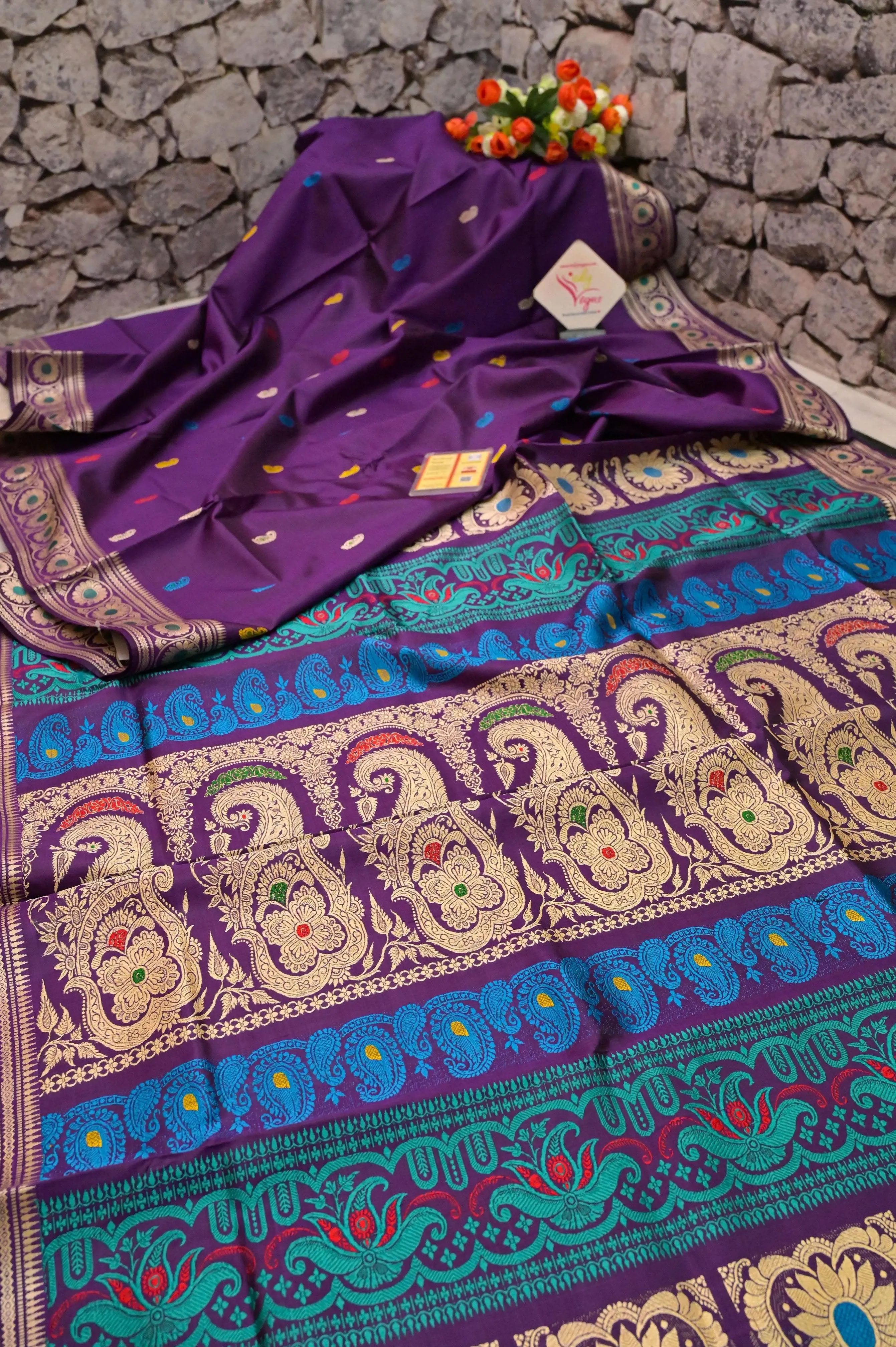 Deep Violet Color Revival Baluchari Silk Saree with Meenakari Butiwork & Pallu