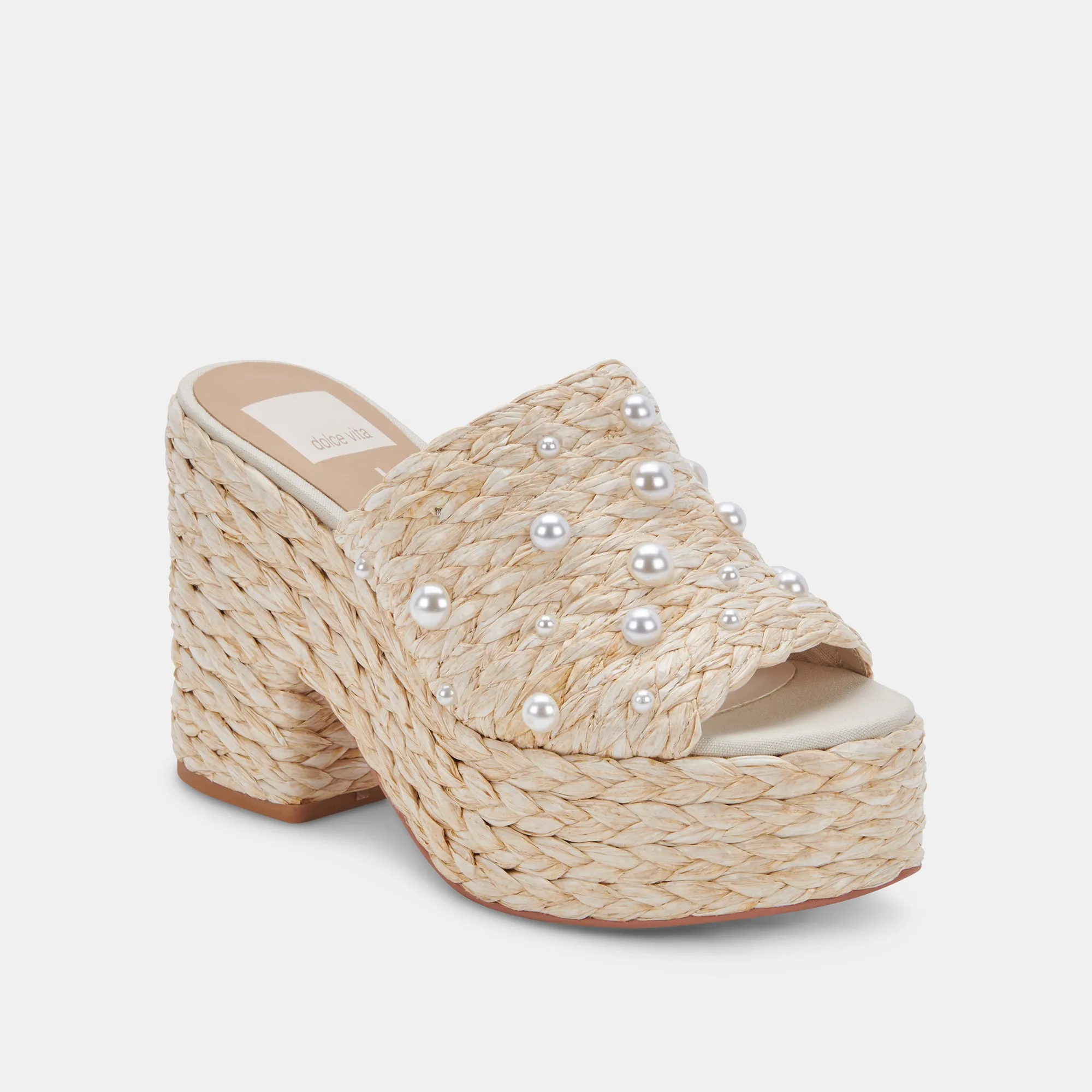 ELORA PEARL HEELS LT NATURAL RAFFIA