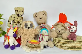 Hand-Knit Wool and Cotton Stuffed Animals