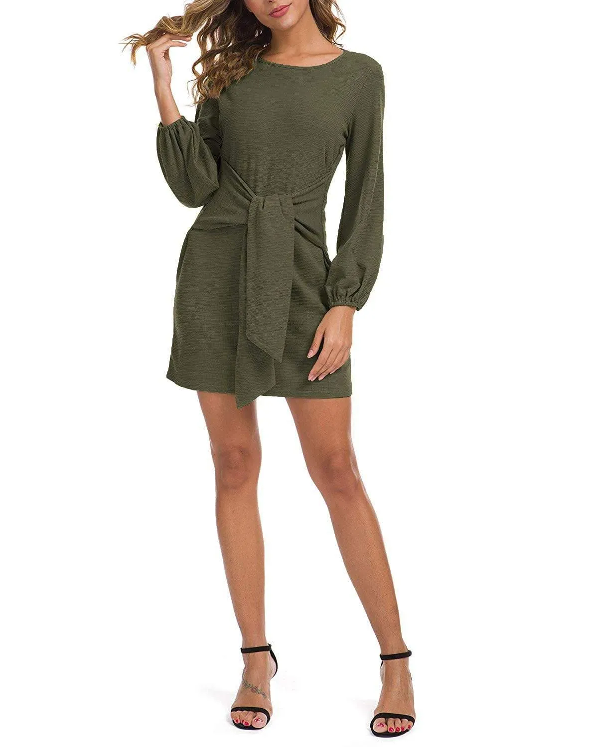 Haute Edition Women's Long Sleeve Tie Waist Casual Dress