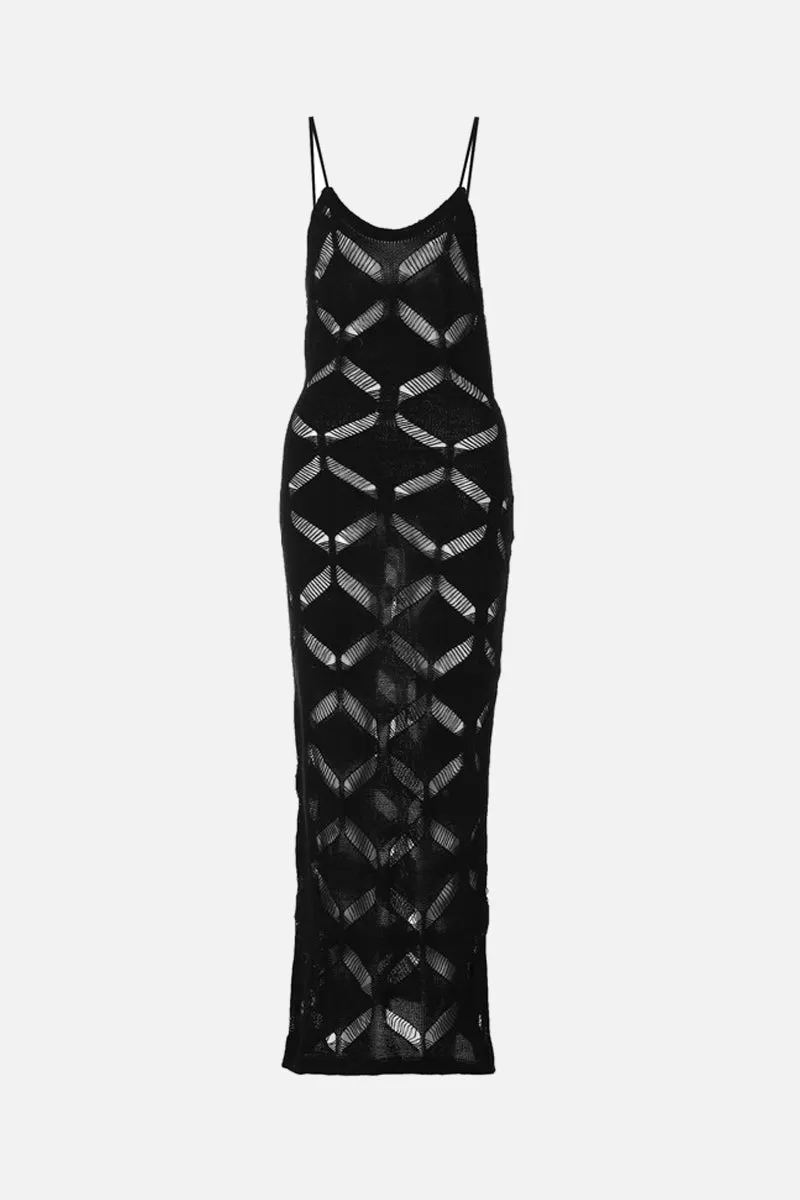 Hollow Out Knit Sleeveless Bodycon Maxi Dress