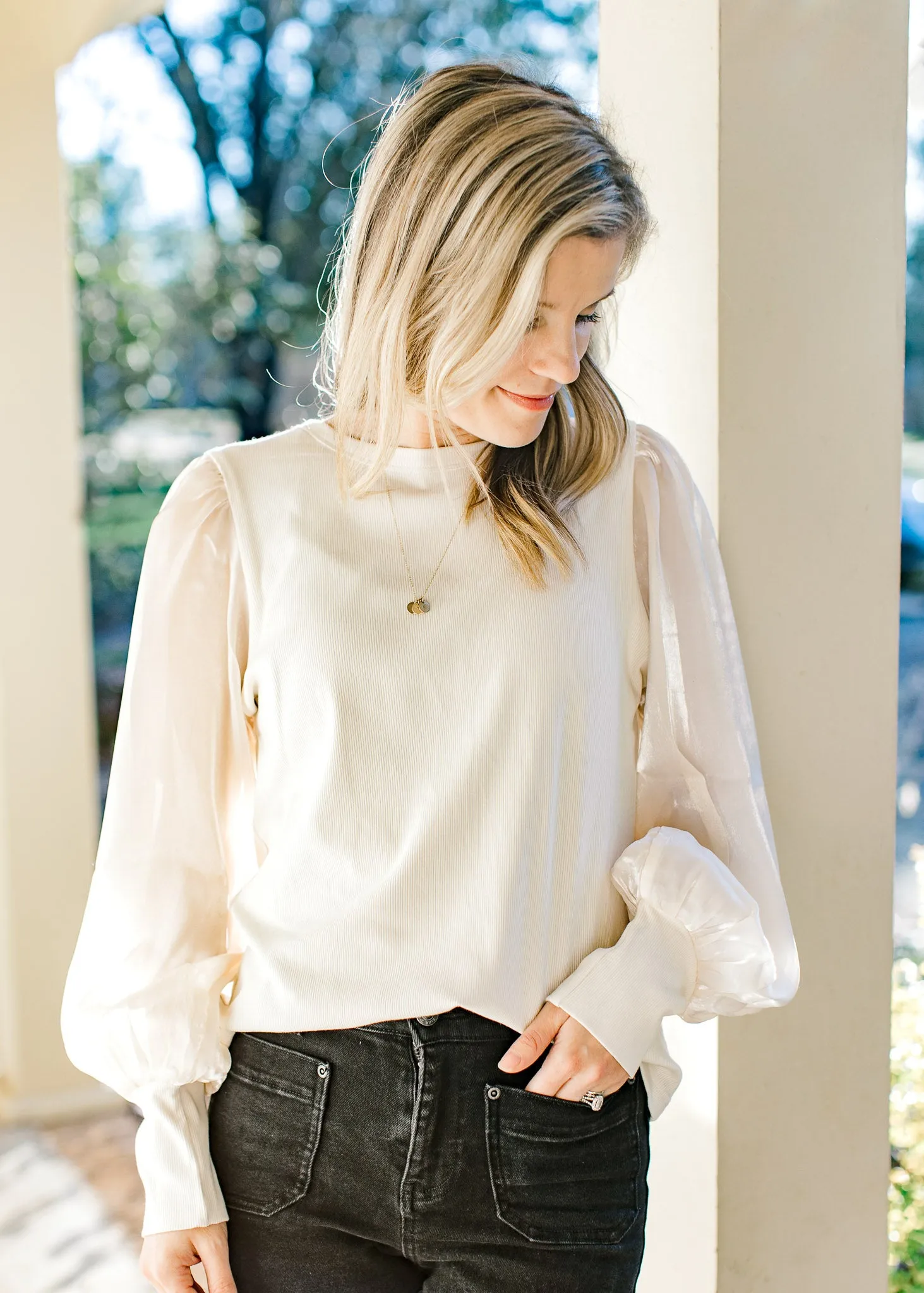 Ivory Glimmer Sleeves Top