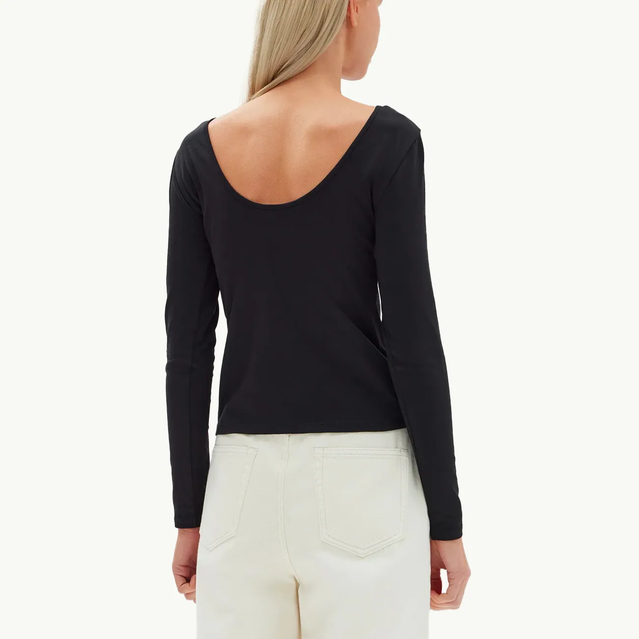 Jade Scoop Back Long Sleeve Top - Black