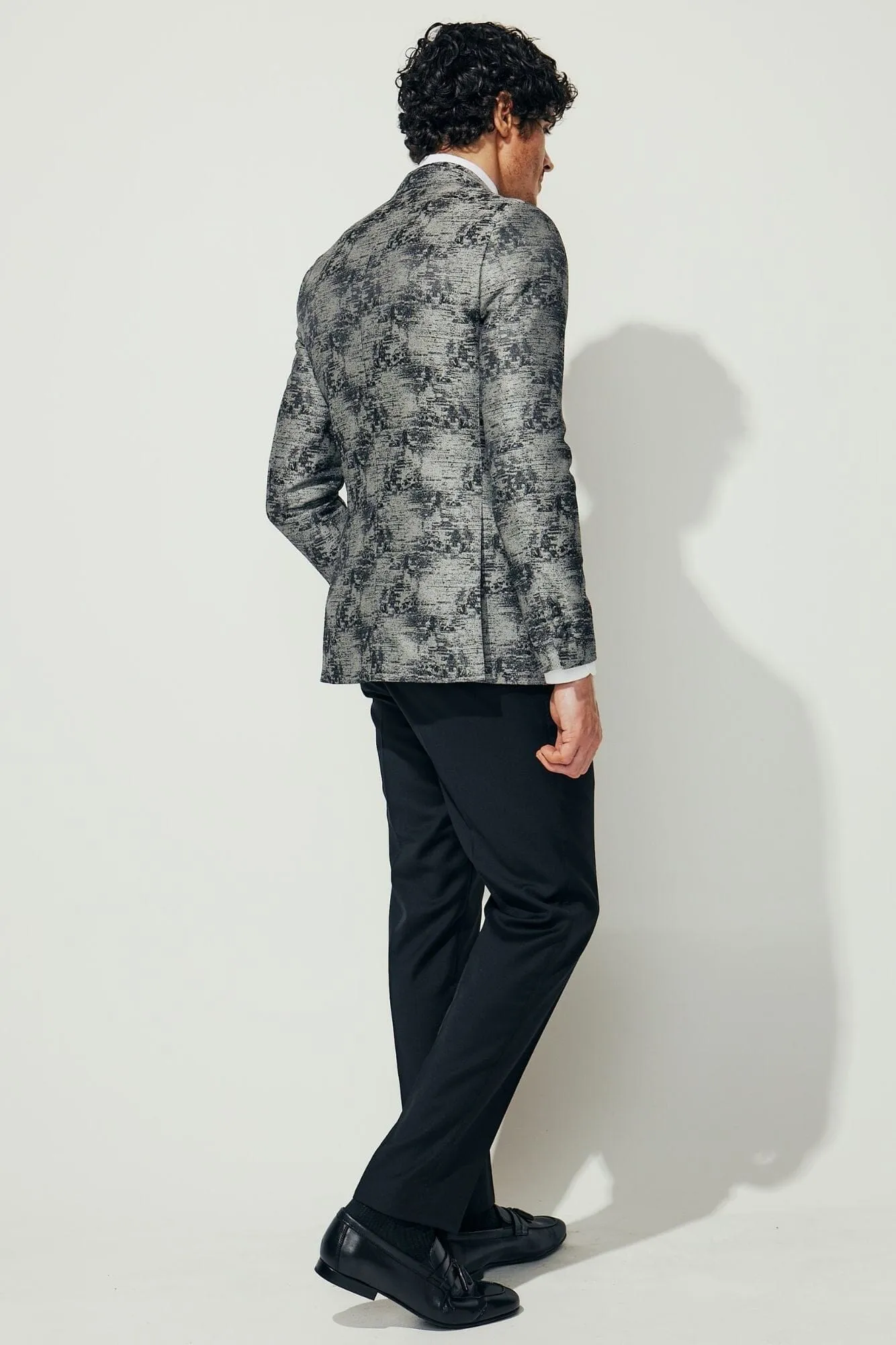 Jonah 10 Cocktail Jacket - Silver and Black Distort Wool Silk