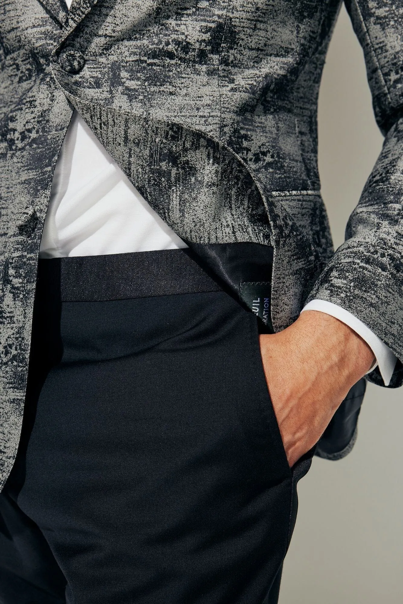 Jonah 10 Cocktail Jacket - Silver and Black Distort Wool Silk