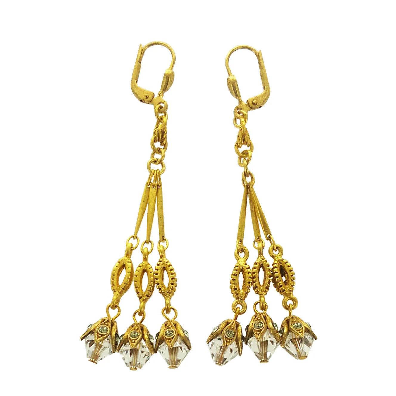 La Vie Parisienne Triple Crystal Drop Earrings