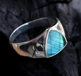 Labradorite Gemstone Men's 925 Sterling Silver Ring, Thanksgiving Gift, Dainty Handcrafted Jewelry