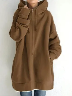 Ladies' Warm Hoodie Jacket with Long Coat and Pockets