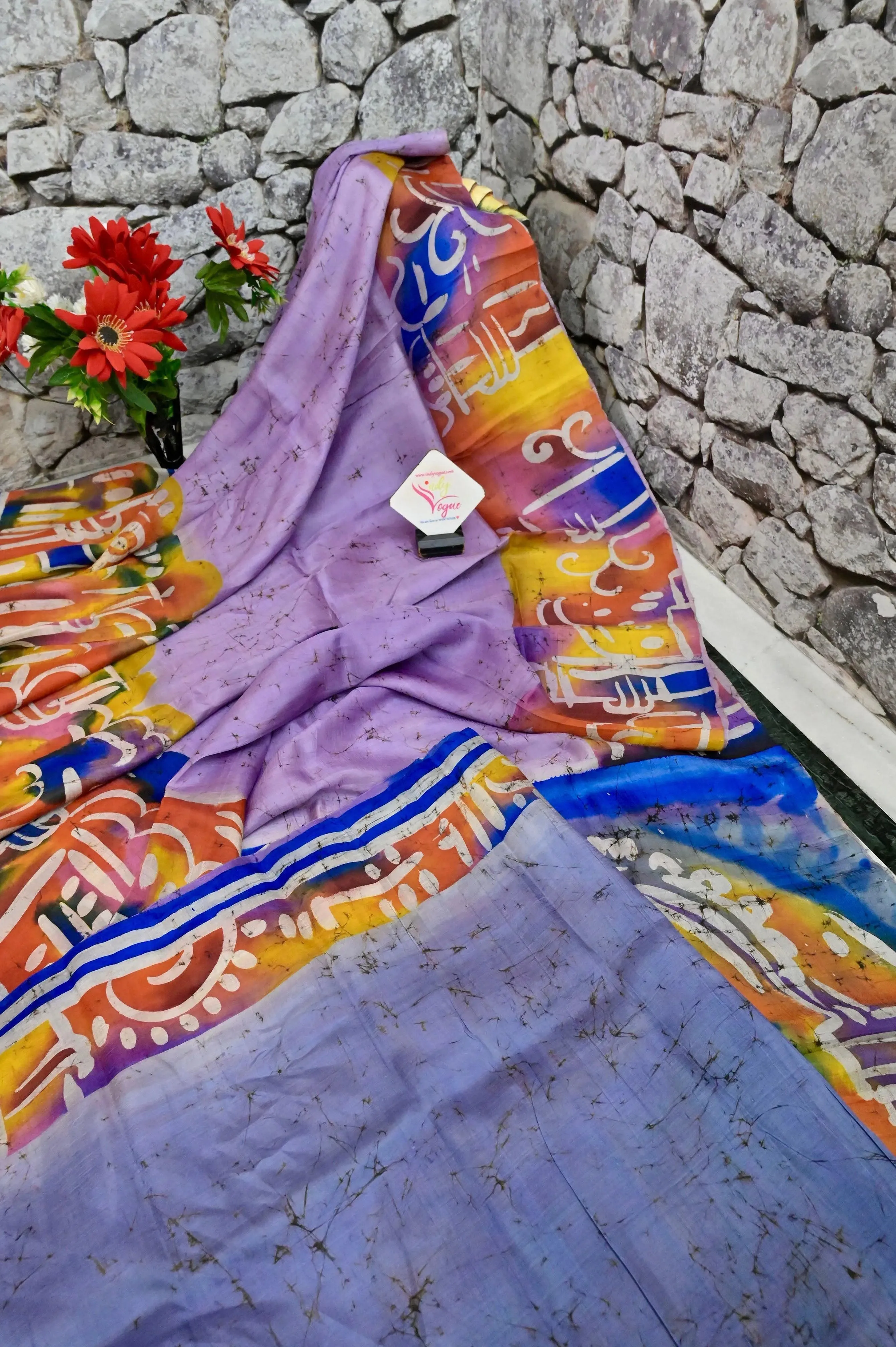 Lavender and Multicolored Pure Bishnupuri Silk with Hand Batik and Hand Paint