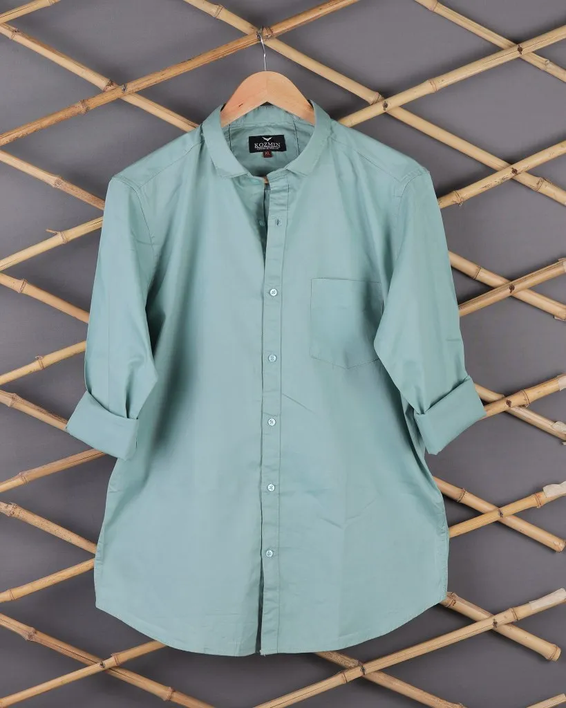 Light Green Color Affordable Solid Cotton Shirt