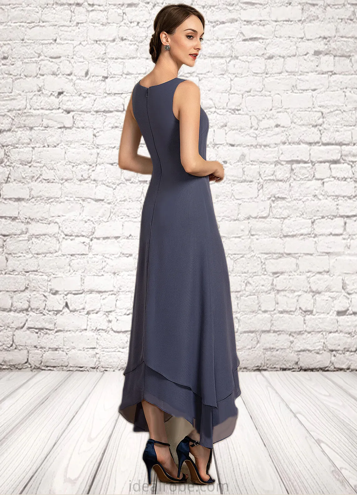 Lily A-line V-Neck Ankle-Length Chiffon Mother of the Bride Dress With Beading STK126P0014655