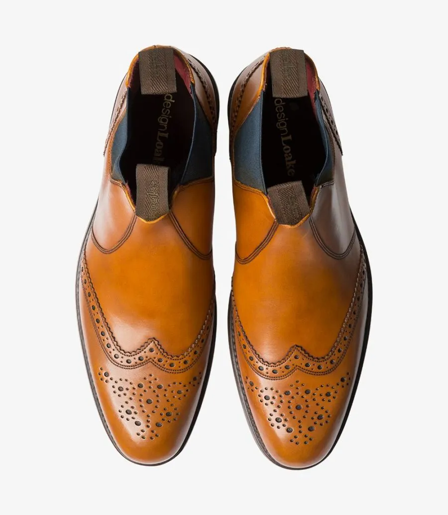 LOAKE - Hoskins Brogue Chelsea boot - Tan Calf