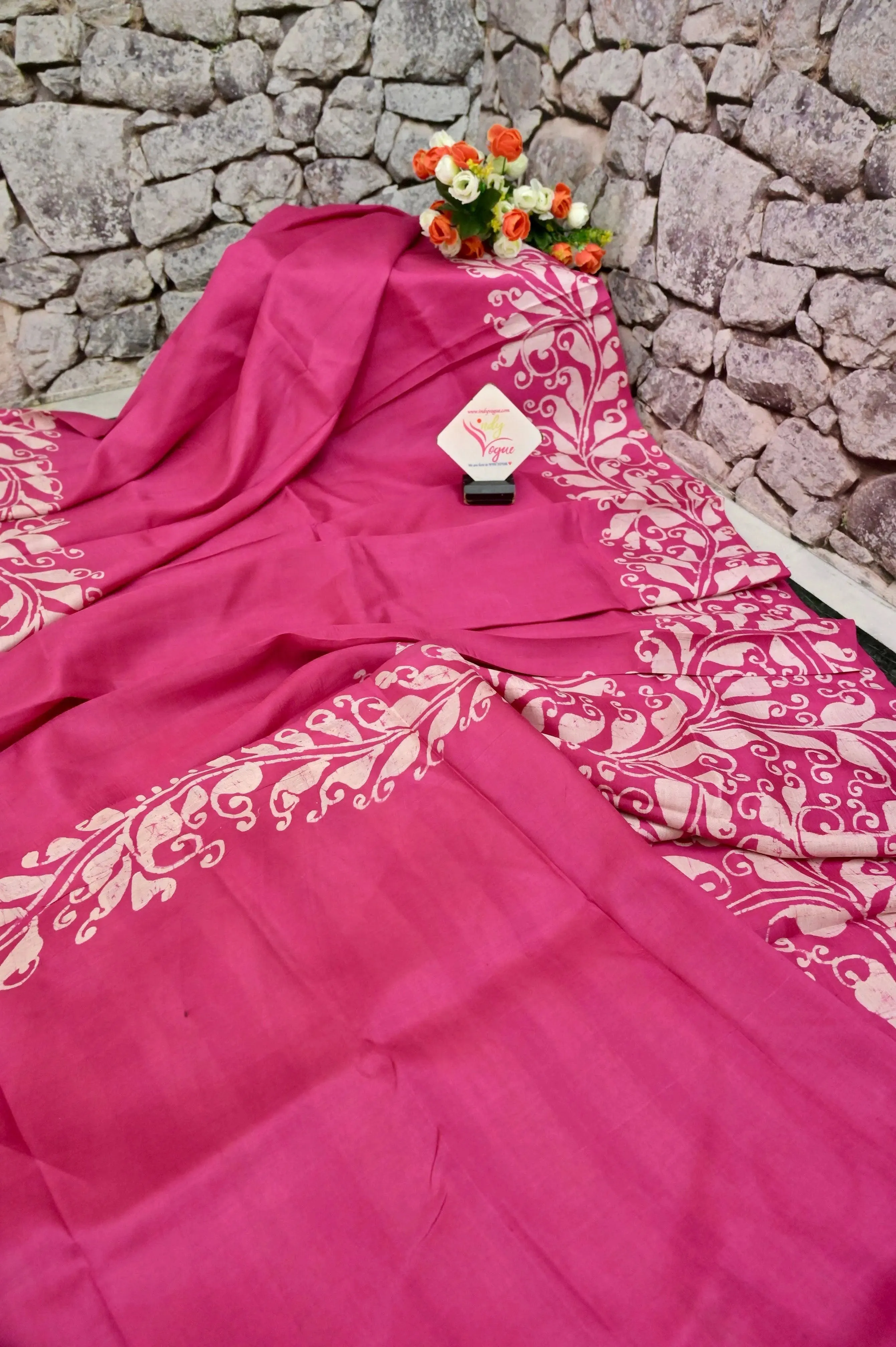 Magenta Color Pure Bishnupuri Silk Saree with Hand Batik