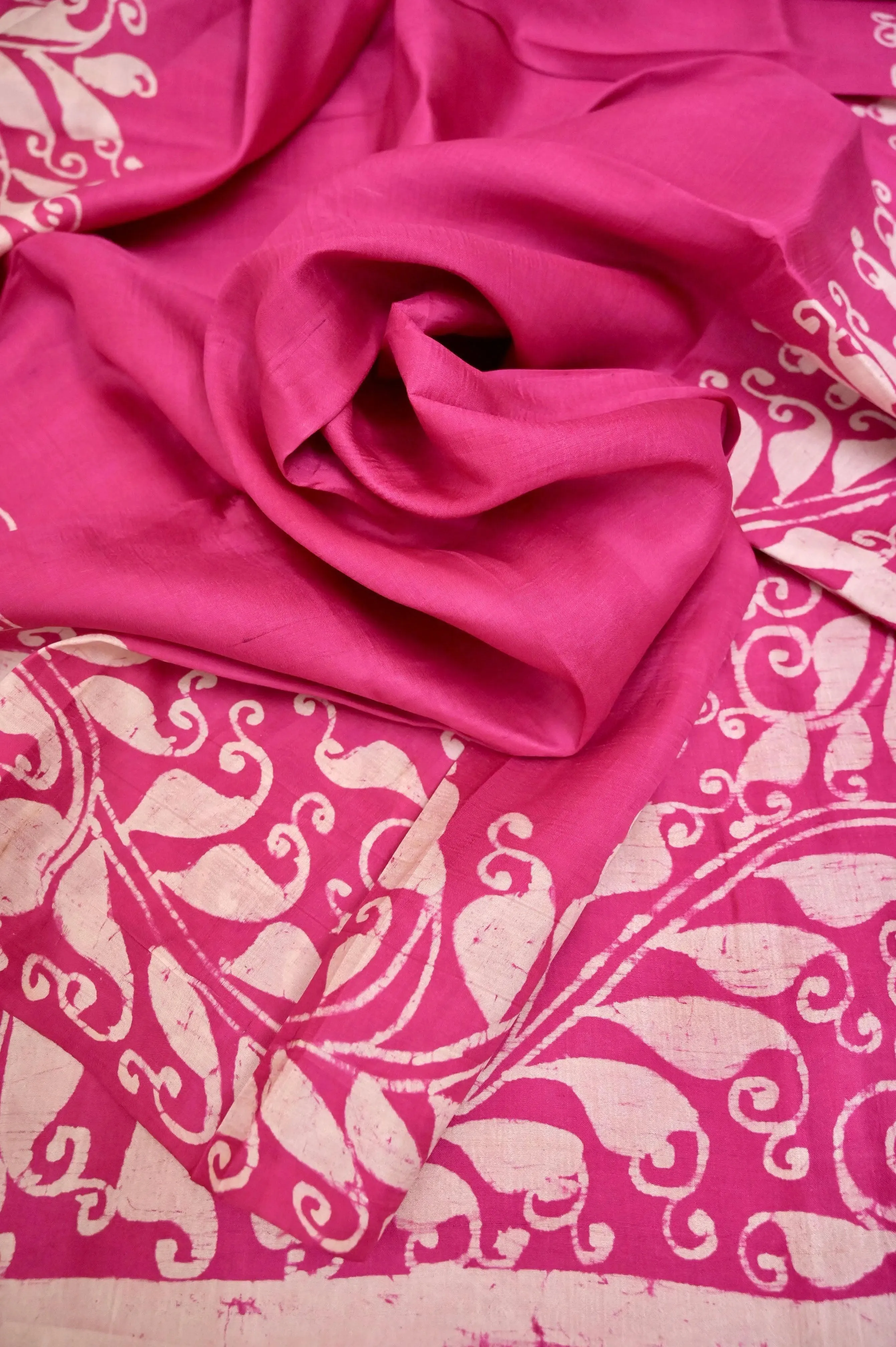 Magenta Color Pure Bishnupuri Silk Saree with Hand Batik