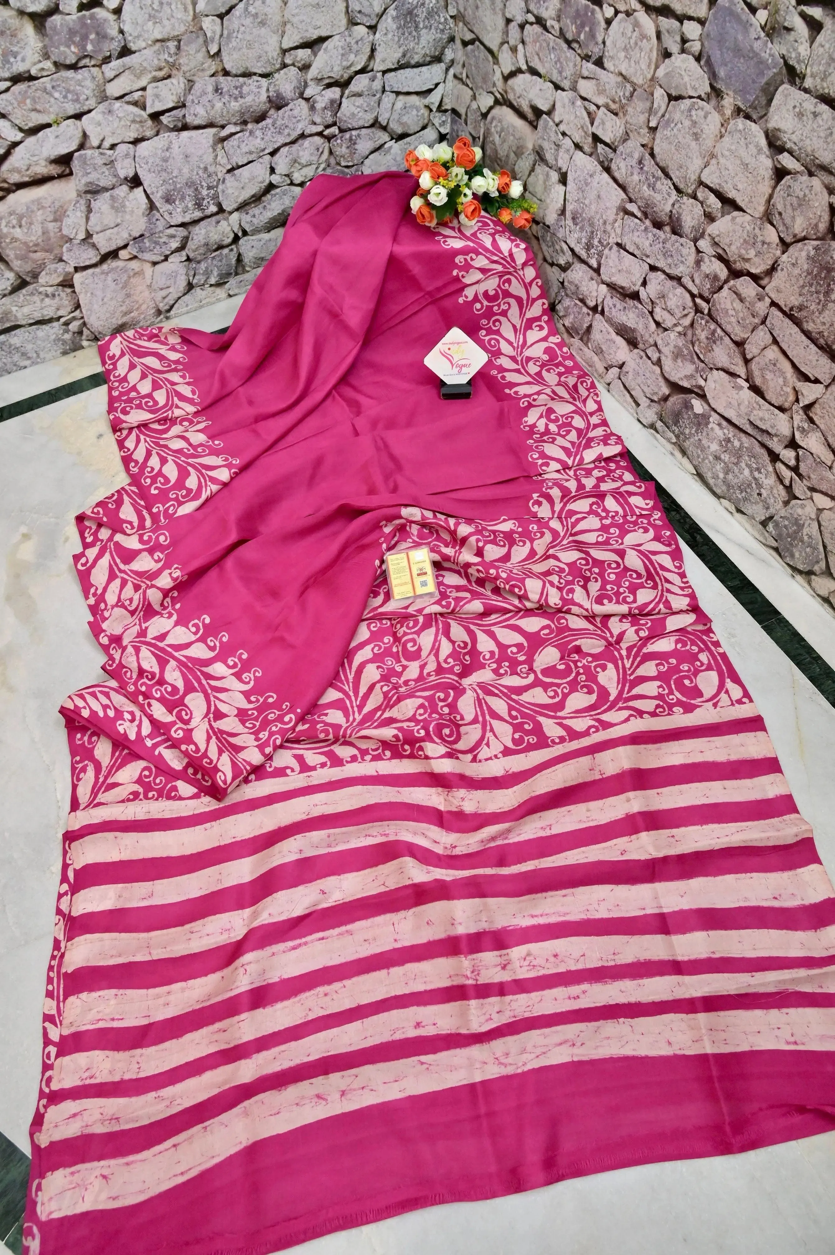 Magenta Color Pure Bishnupuri Silk Saree with Hand Batik