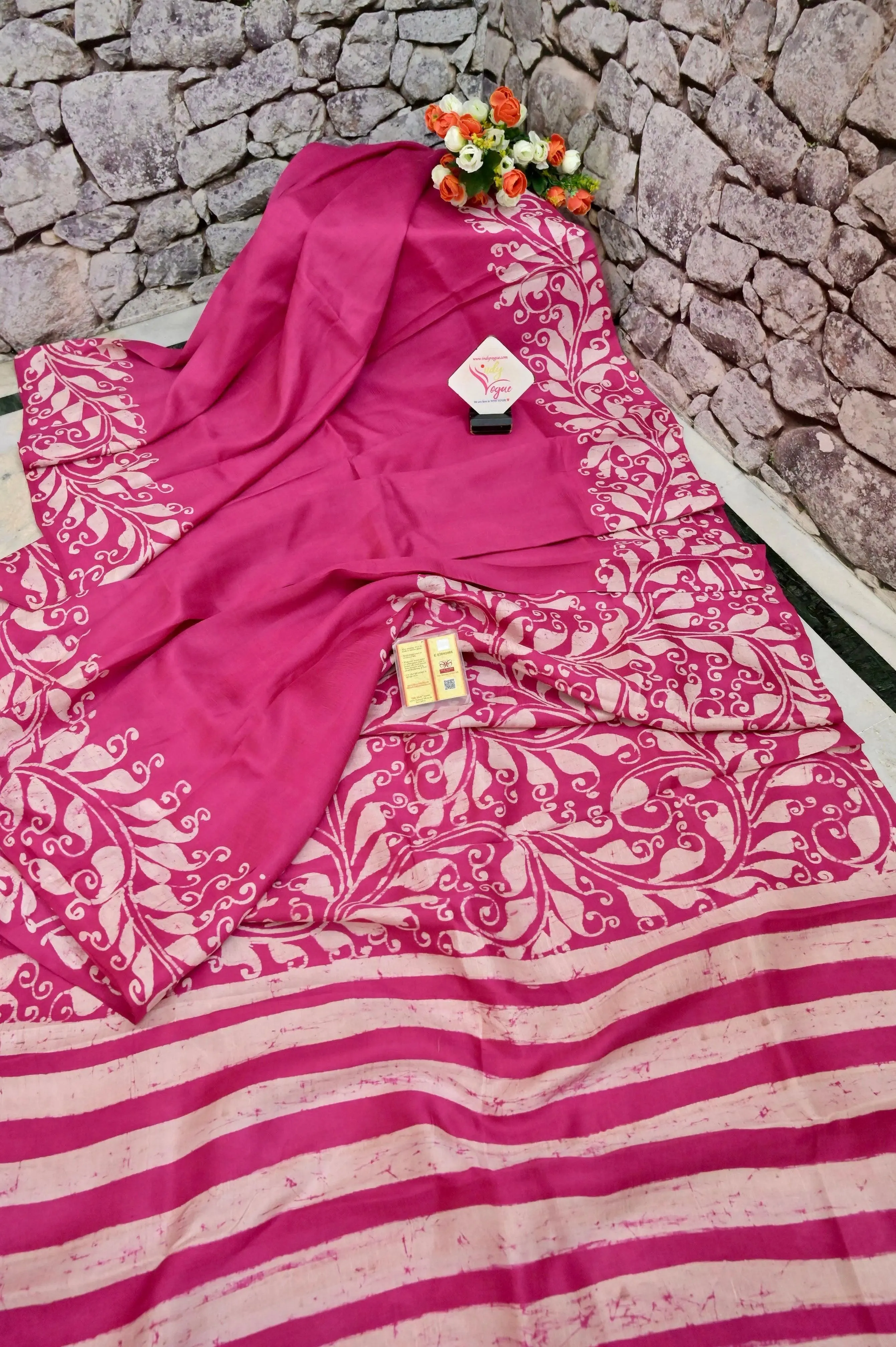 Magenta Color Pure Bishnupuri Silk Saree with Hand Batik