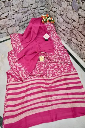 Magenta Color Pure Bishnupuri Silk Saree with Hand Batik