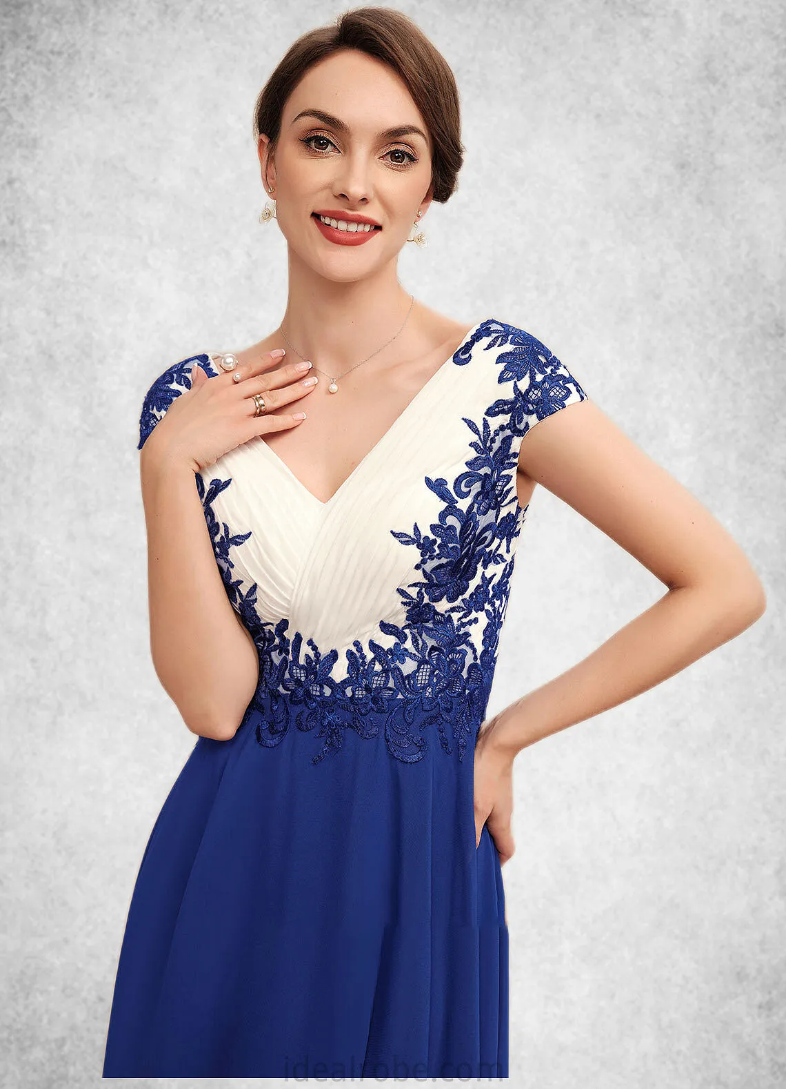 Mareli A-Line V-neck Tea-Length Chiffon Mother of the Bride Dress With Ruffle Lace STK126P0014677