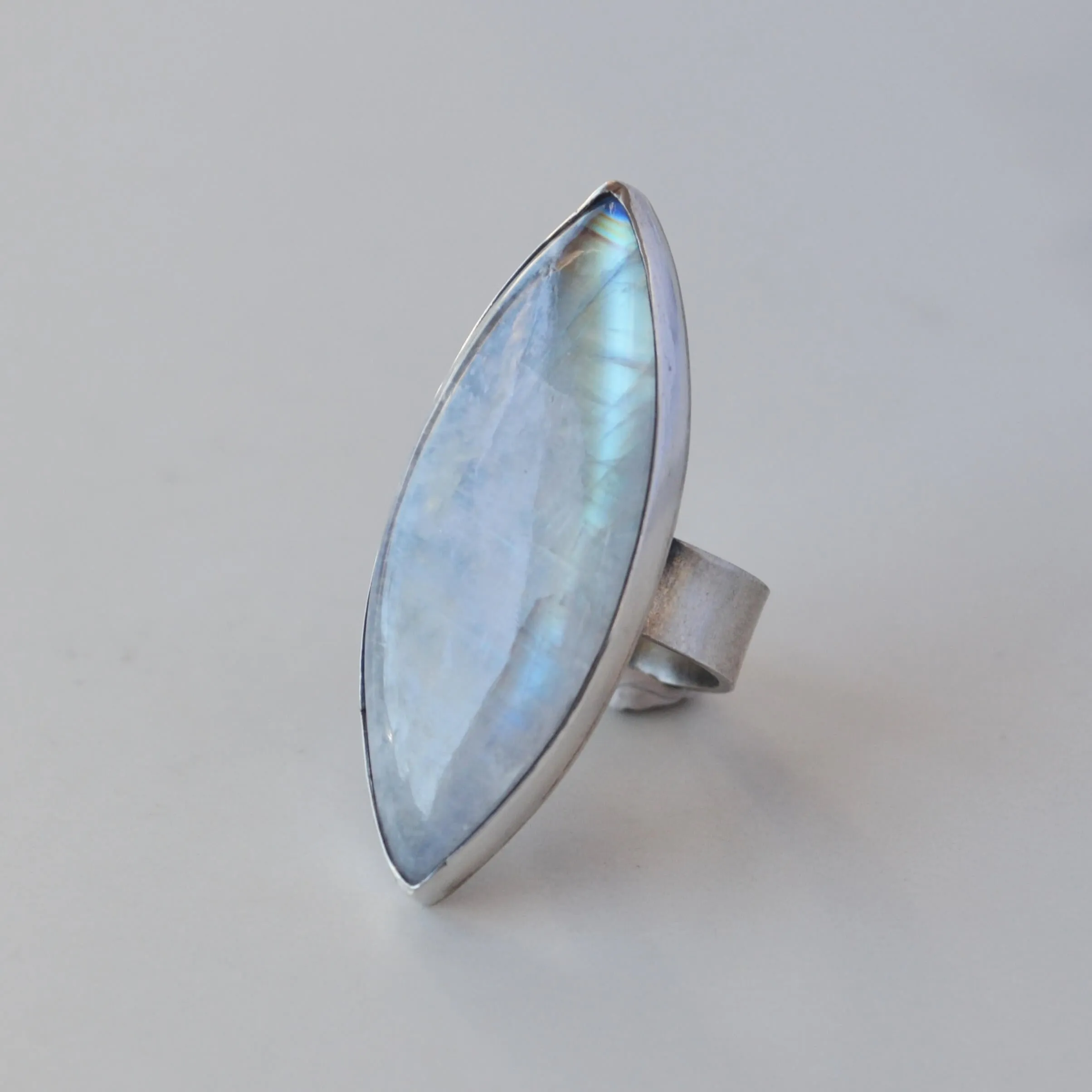 Marquise Rainbow Moonstone Sterling Silver Ring, One of a Kind