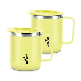 MILTON Star Gift Set, Double Walled Stainless Steel Mug with Lid, Set of 2, 285 ml Each, Yellow