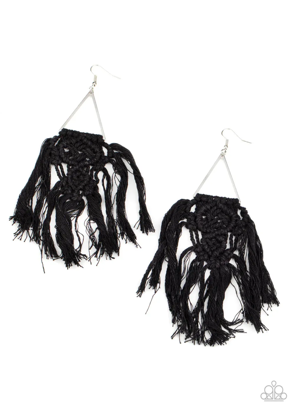 Modern Day Macrame - Black Macrame Tassel Earring-Paparazzi