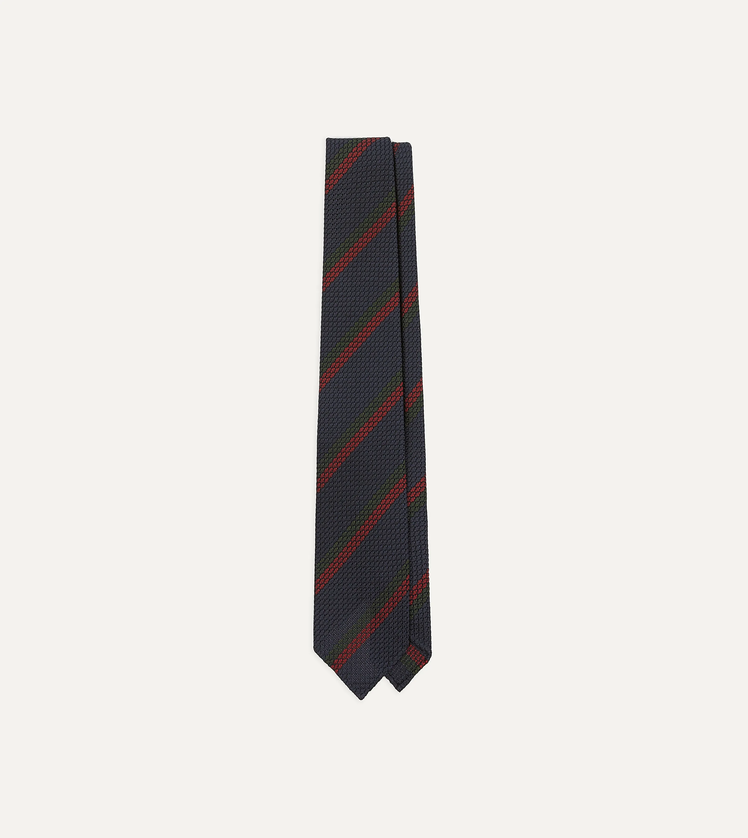 Navy and Red Block Stripe Hand Rolled Silk Grenadine Tie