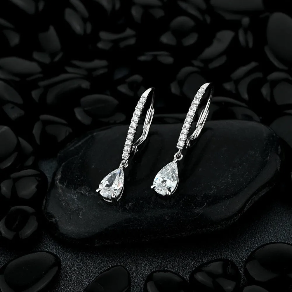 Pear Cut Diamond Drop Earrings - 925 Sterling Silver